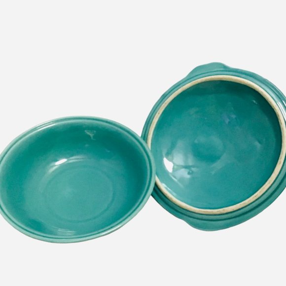 Vintage California USA Pottery 805 Turquoise Lazy Susan Serving Bowl W Lid MCM - Picture 4 of 5